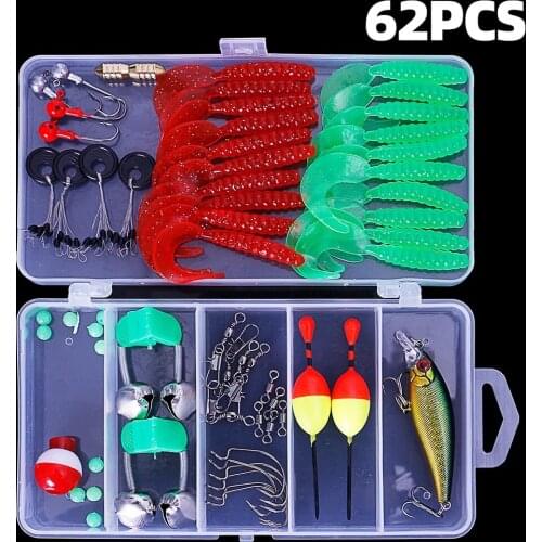 62 Pieces of Lure Box Set Multi-function Set Bell Hard Bait Soft Bait Floating Artificial Bait Fish Ditch Accessories