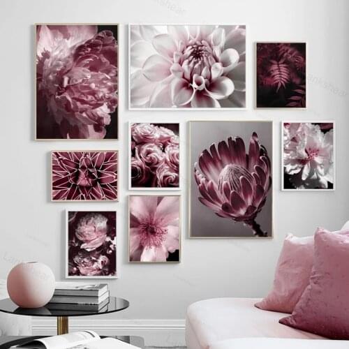 Peony Rose Flower Wall Art Canvas Painting Nordic Plants and Flowers Posters Wall Print Pictures for Living Room Salon Decor
