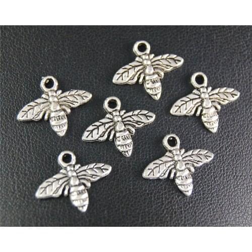 50pcs Silver Color Lovely Bee Charm Fit Bracelets Necklance DIY Metal Jewelry Making 13x16mm A2066