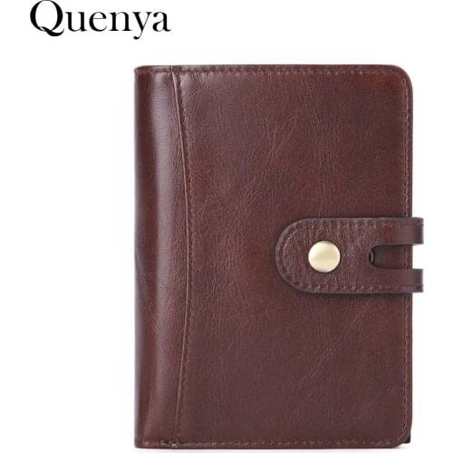 Quenya 2019 Newest 100% Genuine Leather Men Wallet Zipper Coin Purse Short Male Money Bag RFID Wallet Small Card Holder Clutch
