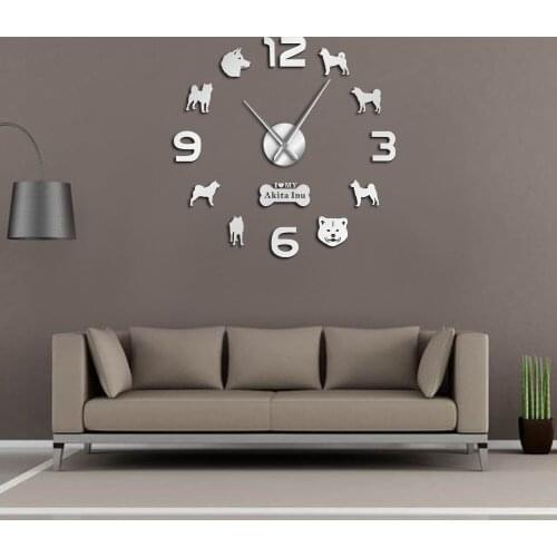 Lovely Akita Inu Dog Breed Large DIY Wall Clock Japanese Akita Great Japanese Puppy Pet Dog 3D DIY Creative Wall Sticker Clocks