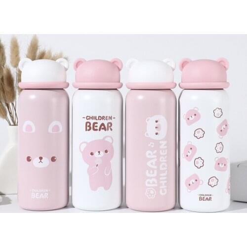 Cute Bear Rabbit Stainless Steel Vacuum Flask Cup Cartoon Thermos Cup Simple Leakproof Vacuum Bottle Girl For Christmas Gift