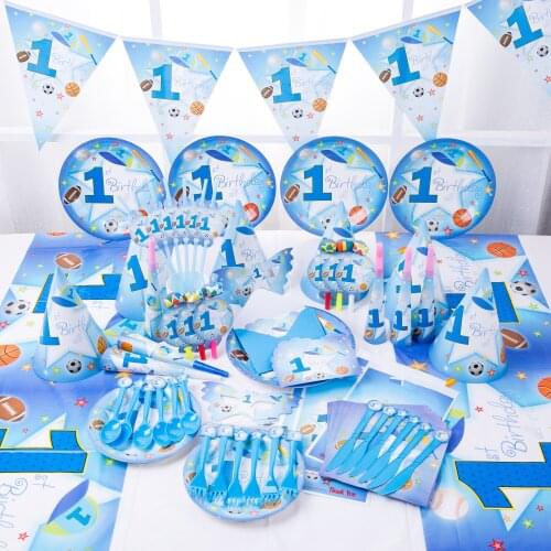 Blue 1 basketball theme birthday party decorative tablecloth invitation cardboard cup dish baby shower one meal