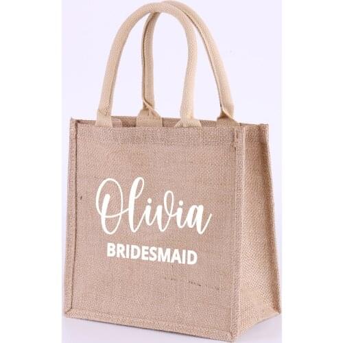 Personalized Burlap Tote Bag Bridesmaid Gift Your Name Monogram Bachelorette Hen Party Beach Jute Clothes Bag Wedding Favors