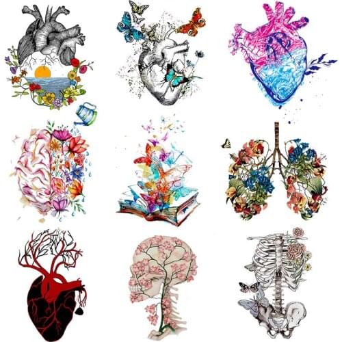 Skull Iron-On Transfers Punk Heart Thermo-Stickers on Fabric Patch For Clothes Summer Style Thermal Transfer Vinyl Iron Stickers