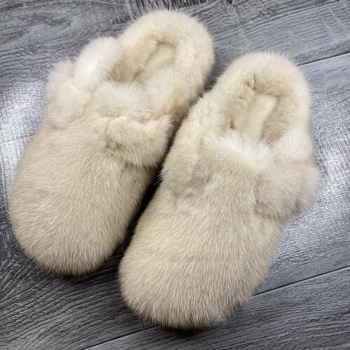 2021 New Muller Womens Shoes Soft Mink Fur Upper Sole Non-Slip Wear-Resistant Bottom Flat Casual Home Shoes
