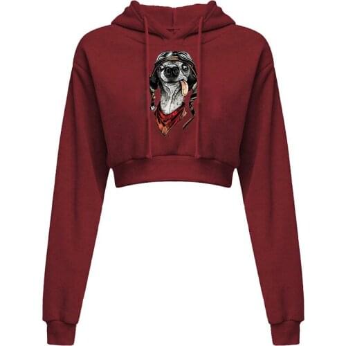 Womens Cropped Hoodies Female Streetwear Fashion Casual Long Sleeve Hooded Printed Loose Sweatshirt Jumper Navel Top Pullovers