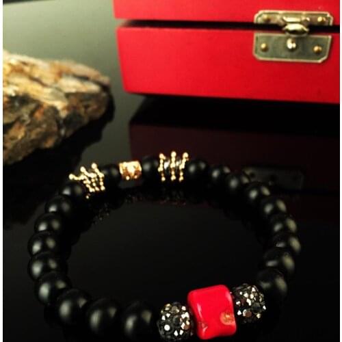 Dr Stone Natural Stone Women Onyx and Coral Stone Bracelet NRS811