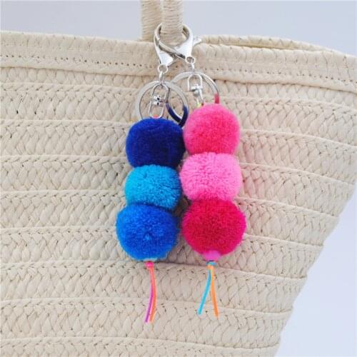 1pc Gradient Color Ball Keychains Pompon Keyring Charm Women Bag Pendant Summer Jewelry