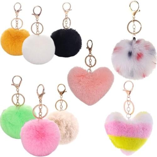 1pc Artificial Rabbit Fur Ball Plush Fuzzy Fur Key Chain Plush Car Bag Keychain Key Ring Fashion Pendant Jewelry Christmas Gifts