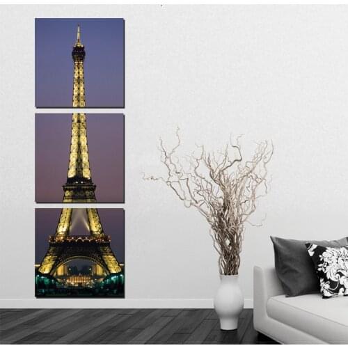 3 Panel Unframed Paris Eiffel Tower Canvas Oil Painting Printed Wall Hanging Picture for Living Room Modern Paintings