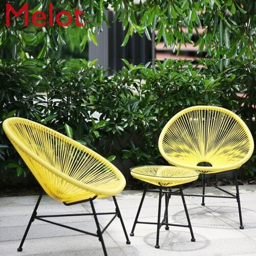 3PCS/set Balcony Cafe Table&Chairs Set Creative Breathable Moon Chair Heavy Loading Plastic Wire+steel Patio Furniture Set