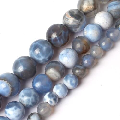 6,8,10mm Round Bead Blue Craceked Fire Agates Stone Beads For DIY Necklace Bracelets Jewelry Making 15"