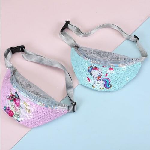 Cartoon Unicorn Sequins Waist Bag for Children Girls Boys Mermaid Fanny Pack Women Shoulder Chest Belt Bags Kids Phone Pouch