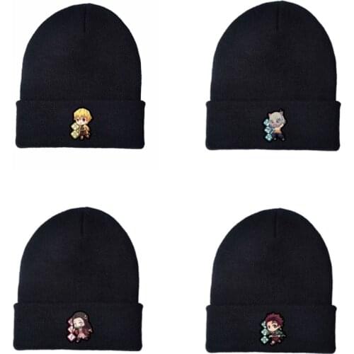 Anime Demon Slayer Cosplay Beanie Hat with Brooch Pins Exclusive Crown Knitted Cap Hat Accessories