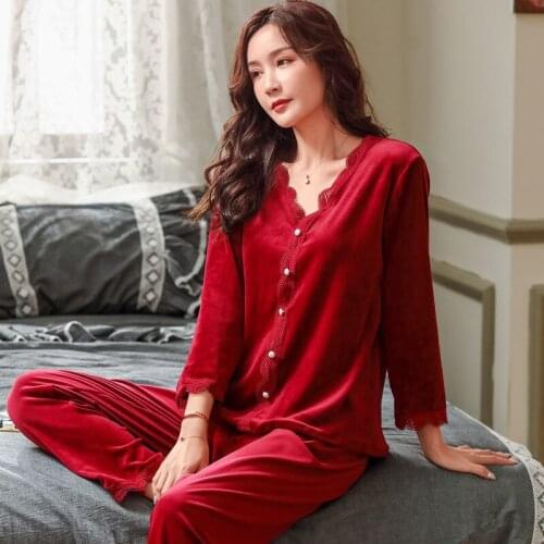 Fdfklak Black/White Pyjamas Women Velvet Pajamas Sets Spring Autumn Long Sleeve 2 Pcs Suit Casual Home Clothing Sleepwear