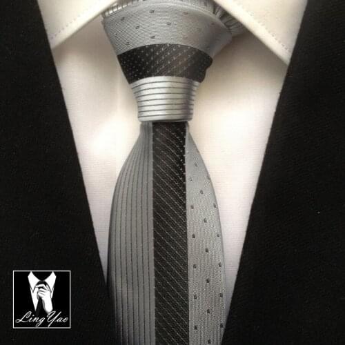 Classic Design Luxury Panel Tie Fashion Men Slim Patchwork Necktie Stripes with Grids Dots Skinny Ties