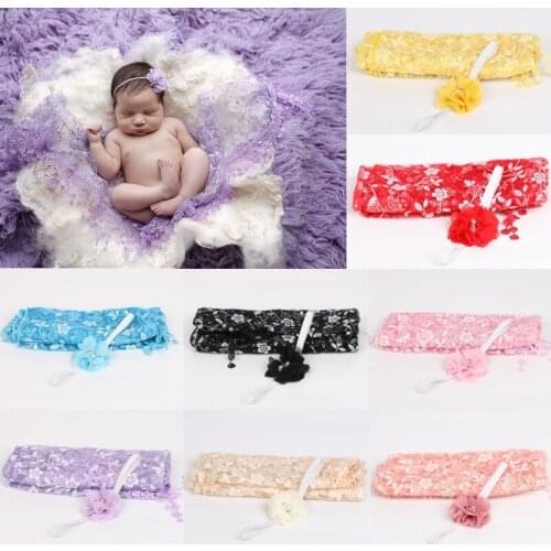 Lace Baby Receiving Blankets Newborn Photography Props Baby Girl Hairband Accessories Swaddling Towel Headwear Quilt Cover Scarf