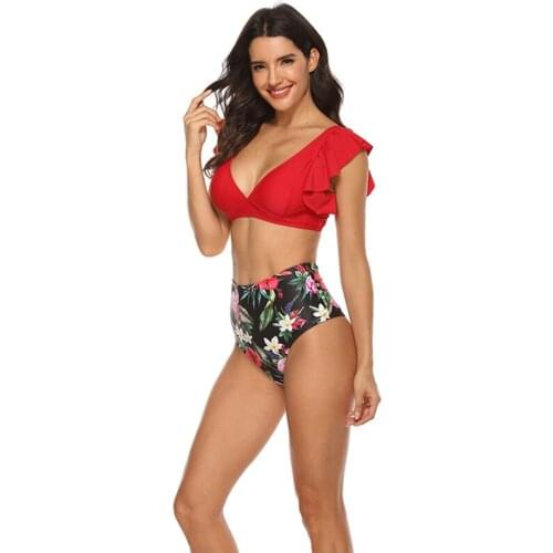 2020 Sexy One Piece Swimsuit Push Up Swimwear Women Ruffle Adjustable Shoulder printing Swimsuit Bodysuit Bathing Suit Swim Wear