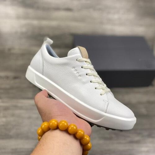 Leather Golf Shoes Men White Yellow Quality Spikless Golf Footwears Waterproof Outdoor Size 39-44 Walking Sneakers
