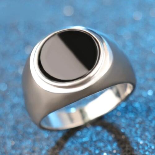 Punk imitated Black Opals Titanium 316L Stainless steel Men Ring Vintage Jewelry Rings opal anillos mujer anel medieval jewelry