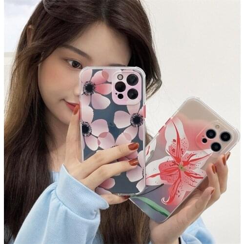 New Ins Style Cute Lily Flower Phone Case For iPhone 11 12 Pro Max XR XS Max 7 8 Plus X 11 Pro Shell Soft Silicone Back Cover