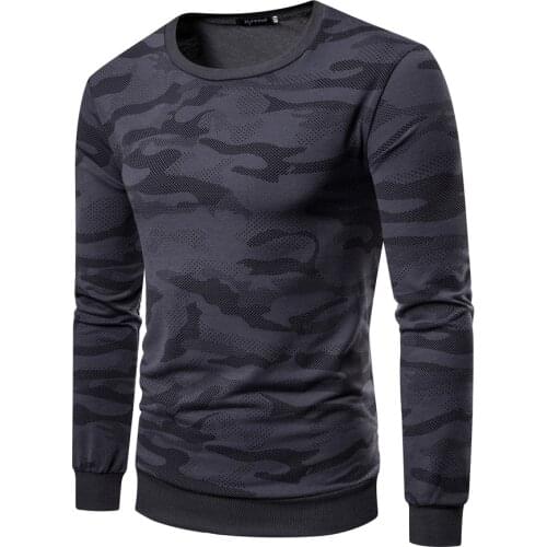 Wholesale 2020 indoor mens shirts European mens round neck rib camouflage mens long-sleeved thin sweater bottoming shirt