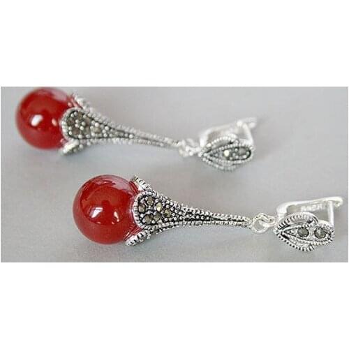 Wholesale good Hot sale Ladys red jade Gems 925 Sterling Silver Ring Pierced Earrings Nobility Fine Womans jewelry Genuine