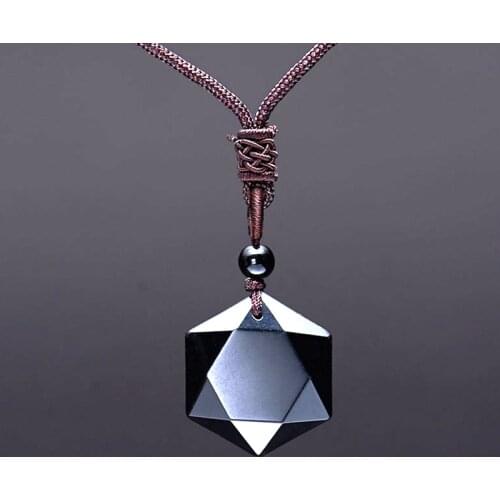 Natural Stone Black Obsidian Pendant Necklacesr Women and Men Cubic Hexagram Sweater Amulets foy diyJewelry making Necklace