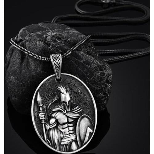 New Spartan Warrior Titanium Steel Retro Necklace Long Hip Hop Mens Sweater Chain Necklace DIY Pure Tin Pendant Necklace