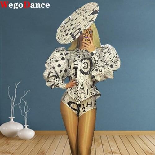 Sexy Words Print Long Sleeve Shirt Costume Stage Dance Wear Jacket Birthday Clothing Women Rave Show Suit