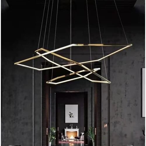 Moden Luxury LED Chandelier Post Modern Minimalist Villa For Living Room Chandelier Creative Polygon Stainless Steel Linghting