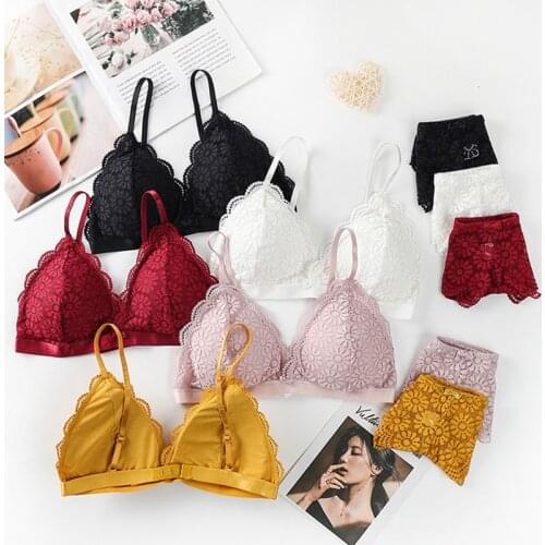 Sexy Women Bra Sets Lingerie Lace Bralette Ultra-Thin Panties Backless Padded Underwear Soft Briefs Female Intimates Sports Bra