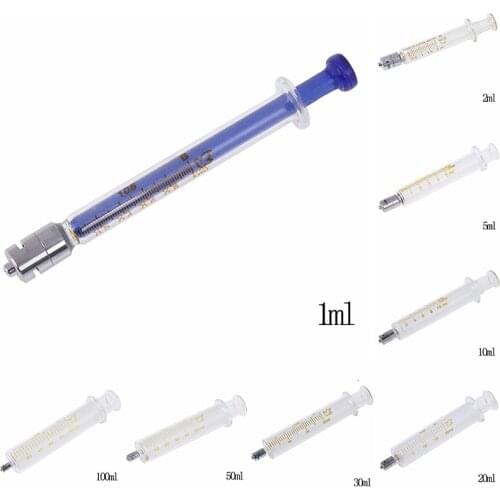 1PCS 1ml 2ml 5ml 10ml 20ml 30ml 50ml 100ml Glass Syringe Luer Lock Head Reusable Glass Injector Syringe