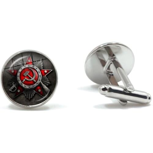 CCCP USSR Soviet Army Red Star Cufflinks 16mm Glass Cabochon Art Round Russian Badges LOGO Cuff Button Jewelry For Mens Shirt