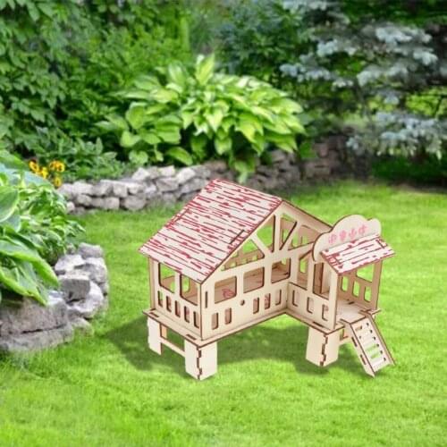 Y55D Hamster Hideout Wooden Hut Small Animals Double Layer Villa Rat Room House Cage Exercise Toy with Ladder Board Accessories