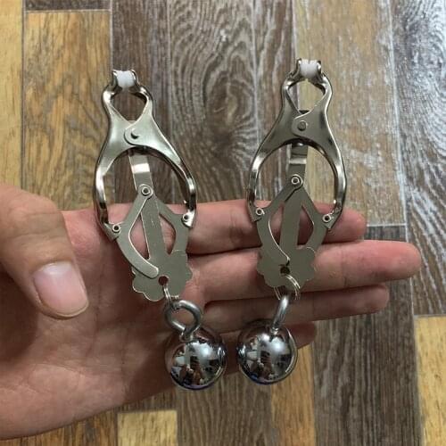Stainless Steel Labia Clip Bondage Weighted Ringed Metal BDSM Nipple Clamps with Weights Women Girl Adult Toys Nipple Massager