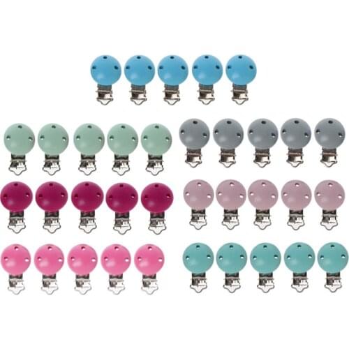 5pcs Metal Wooden Baby Pacifier Clips Solid Color Holders Infant Soother Clasps