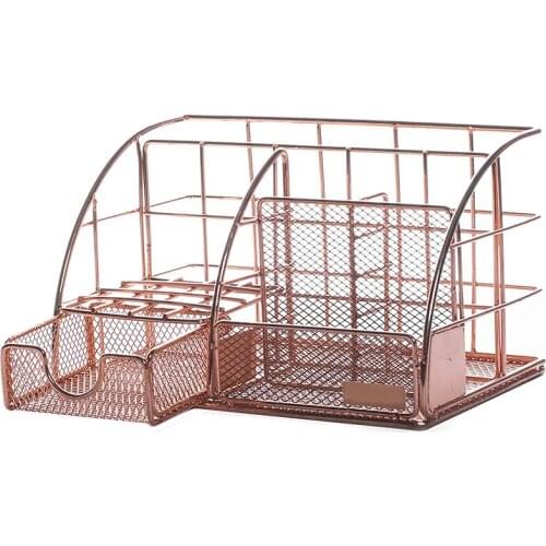 Rose Gold Ladies Desktop Storage Box, Multi-Purpose Desktop Storage Box, with Pen Holder, Paper Storage Box and Desk Drawer Stor