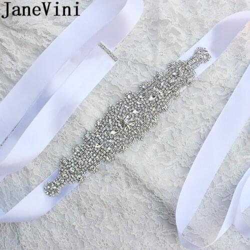JaneVini Rhinestones Bridal Belt Silver Crystal Ribbons Wedding Belt Sash For Bride Bridesmaids Dresses Women Accessories 2019