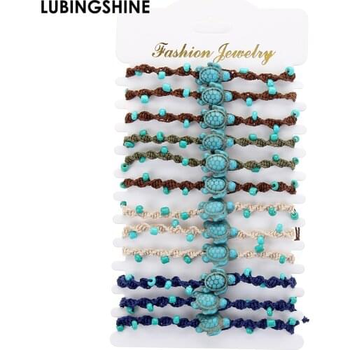 Vintage Tortoise Turtle Charm Bracelet Handmade Adjustable Braided Rope Bracelets For Women Fashion Boho Jewelry Beach Party