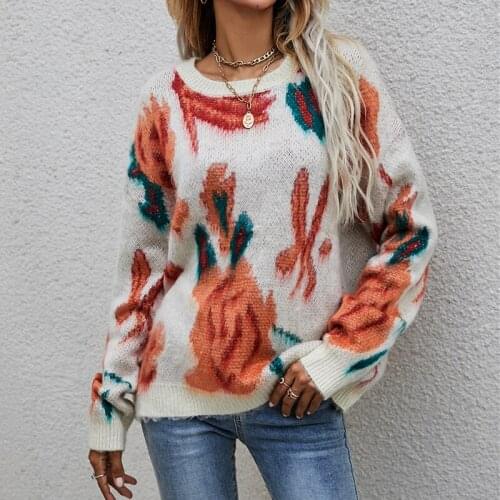 Stitching Personality Womens Sweater Round Neck Large Size Knitted Pullover Fashion Casual Long-sleeved Tops Streetwear 2021