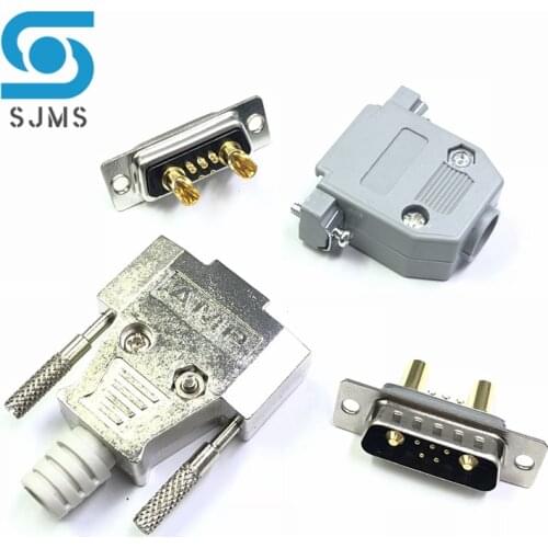 1PCS 7W2 30A Gold plated Male / Female high current Connector D-SUB adapter solder type 5+2 plug jack high power Gold plated Pin