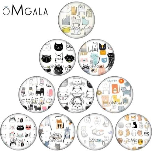 10pcs Cartoon Cat Animal Pattern 10/12/14/16/18/20/25mm Handmade Photo Glass Cabochons Pattern Domed Jewelry Making Accessories