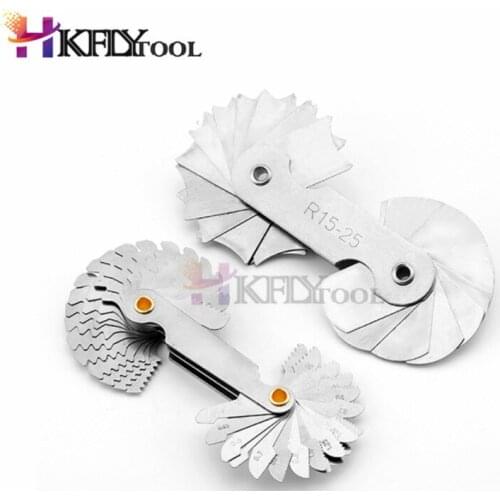 R15-25mm 16 Pcs x 2 Ends Pocket Measuring Tool 32 Plates Radius Gauge Replacement Gauging Tools