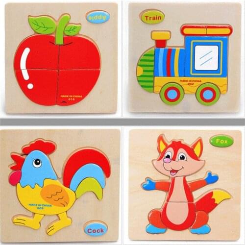 2020 Wooden 3D Puzzle Jigsaw Wooden Toys for Children Cartoon Animal Puzzles Intelligence Kids Children Educational Toy