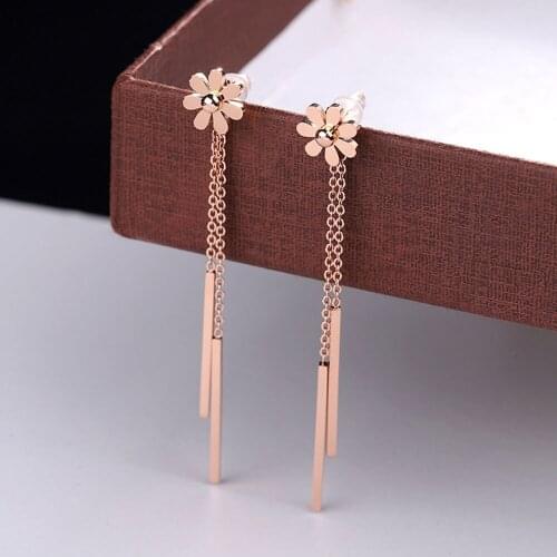 2021 Jewelry Fashion Titanium Steel Long Earrings For Women Dangle daisy Drop Earring New Design