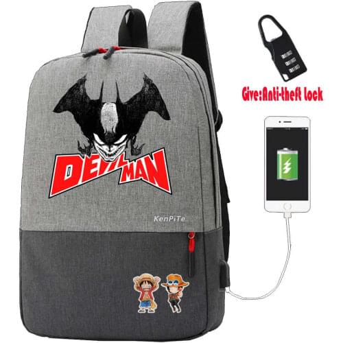 Anime DEVILMAN crybaby Anti-theft USB Charging Backpack Men Women Laptop Travel Shoulder Bag Work Casual Bags School bookbag