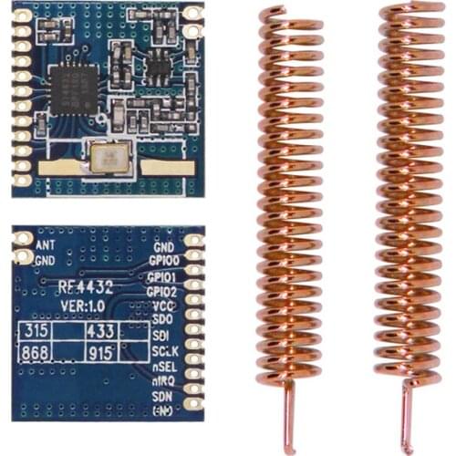 2 pcs/lot RF4432+Antenna | Si4432 Chip Module FSK 433 MHz 20dBm SPI Wireless RF Transmitter and Receiver