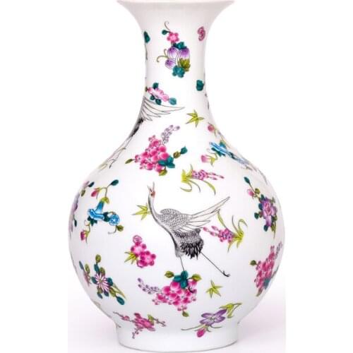 Antique Jingdezhen Luminous Flower Vase Flowers and Bird Patterns Ceramic Table Vase Porcelain Living Room Decoration Crafts
